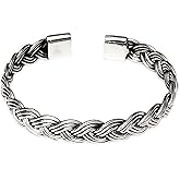 VN Jewelry Men's 925 Sterling Silver Bangle Braided Details, Silver Cuff Bangle for Men - Ideal gift for him