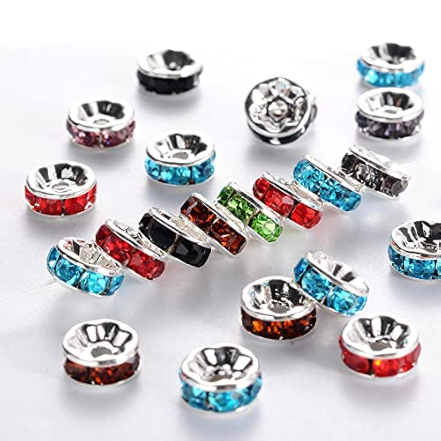 50 pieces crystal rhinestone rondelle colourful spacer beads, 6 mm spacer beads, metal beads, crystal beads, mixed colours, A quality rhinestone beads, rhinestones for jewellery making