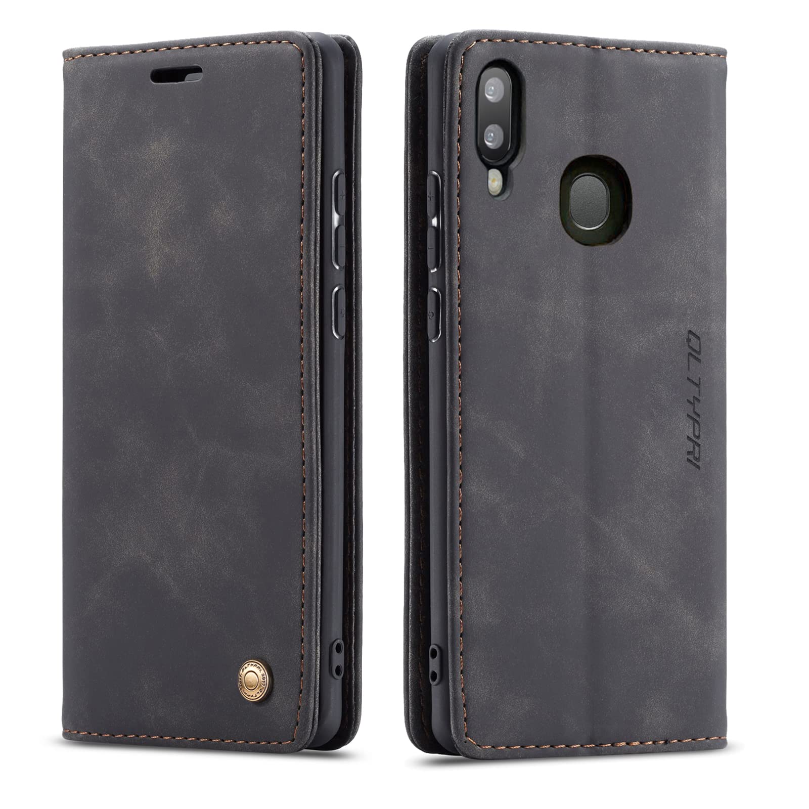 QLTYPRI Case for Samsung Galaxy A40, Vintage PU Leather Wallet Case Card Slot Kickstand Magnetic Closure Shockproof Flip Folio Case Cover for Samsung Galaxy A40 - Black — image 1