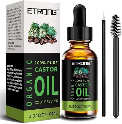 ETRONG Organic Castor Oil 10 ml with Eyebrow & Eyelash Brush Set