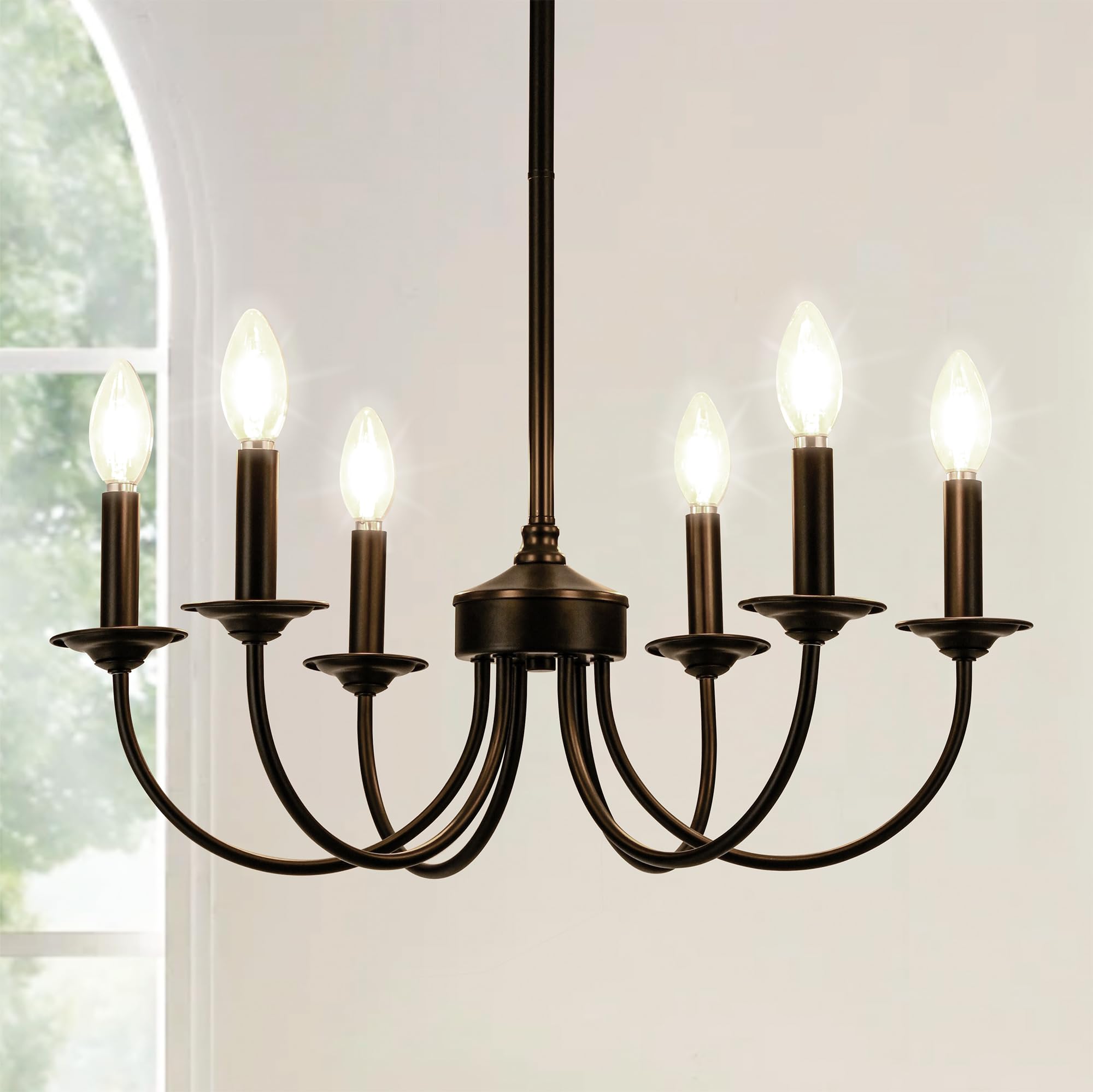 Photo 1 of Psyverii Black Chandelier, 6-Light Farmhouse Chandelier for Dining Room, French Chandelier, Lighting Fixtures Hanging, Dining Light Fixtures Industrial Modern Chandelier
