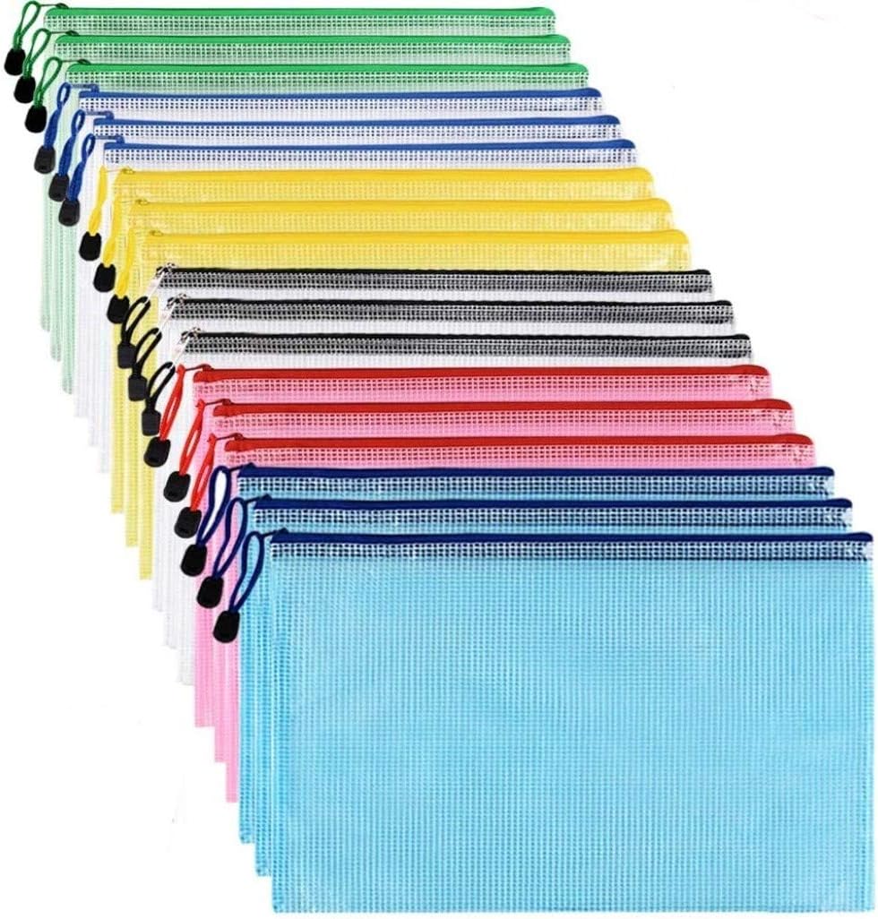KAHEIGN 24Pcs Plastic Wallets, A4 File Zipper Bags Document Folder Plastic Wallet Folder Extra Thick Zip Lock Bags for File Storage