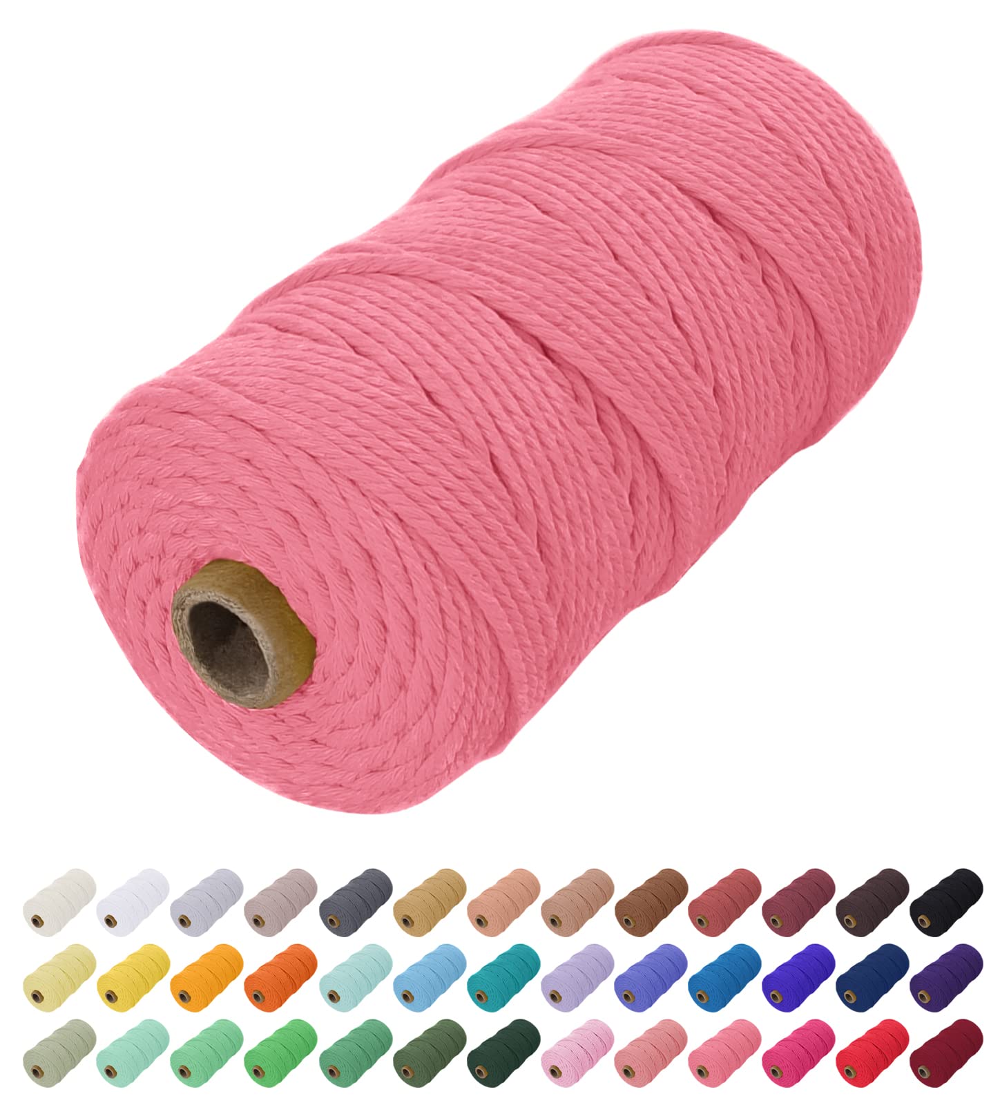 Uiopa Macrame Cord 2mm x 200m, Thick Rope Yarn Natural Cotton Cord, Macrame String for DIY Crafts, Plant Hangers, Wall Hangings, Decorations (Watermelon Pink)