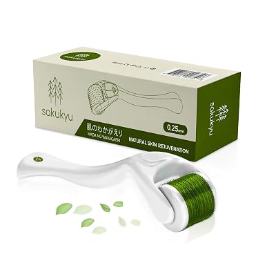 Sakukyu Derma Roller - Cosmetic Microneedling Tool for Skin (540 Stainless Steel Microneedles/Electroplated Gold / 0.25mm / Case included) - The No.1 Dermaroller kit for face
