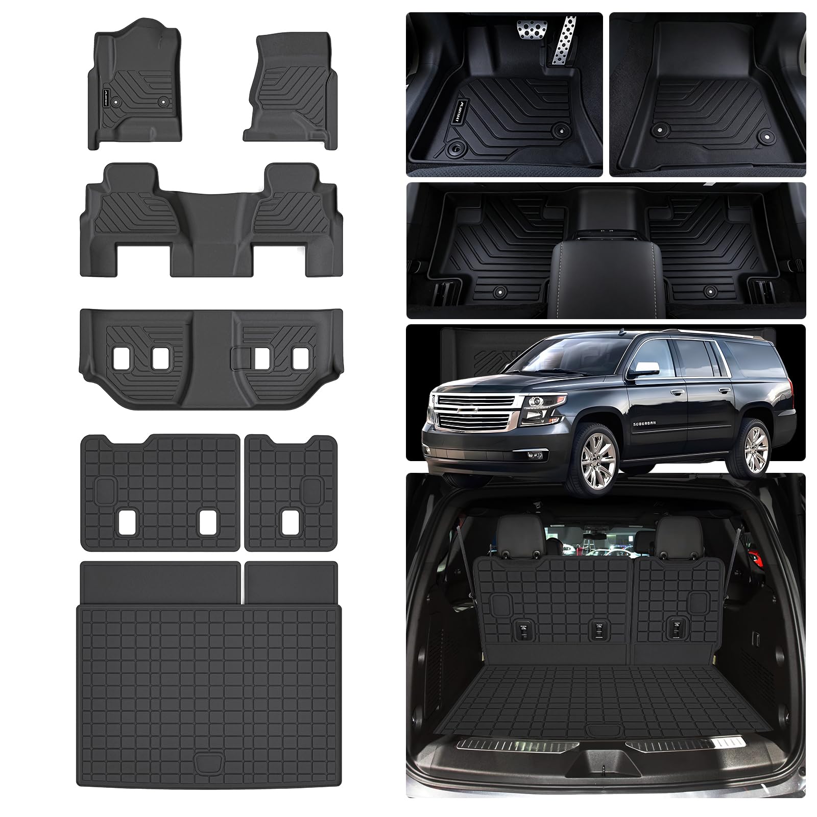 Photo 1 of ****VIEW NOTES****MJBYMAT Floor Mats for 2015-2020 Chevy Chevrolet Suburban/GMC Yukon XL 7 Seats (Not for Yukon) (2nd Row Bucket Seats) & Cargo Mat & Backrest Mat,TPE All Weather Protection Full Set Accessories