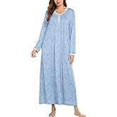 Ekouaer Cotton Nightgowns for Women Long Sleeve Nightgown Full Length Night Gown Soft Comfy Nightdress Button Sleep Shirts