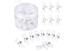 SYIPO 32 Pieces Reusable Push Pin Clips Photo Clips, Mini Transparent Plastic Tacks Thumbtacks Clothespins Decorative Craft Paper Clips for Cork Boards Wall Artworks Notes Photos Craft Accessories, Clear