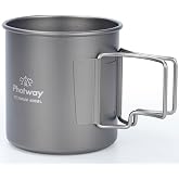 photway 450ml (15.2oz) Titanium Camping Mug, Ultralight Backpacking Cup | Ultralight 2.4oz &middot; Pure Titanium &middot; 0.4mm Balanced Wall &middot; Ergonomic Handle &middot; Direct Flame Safe