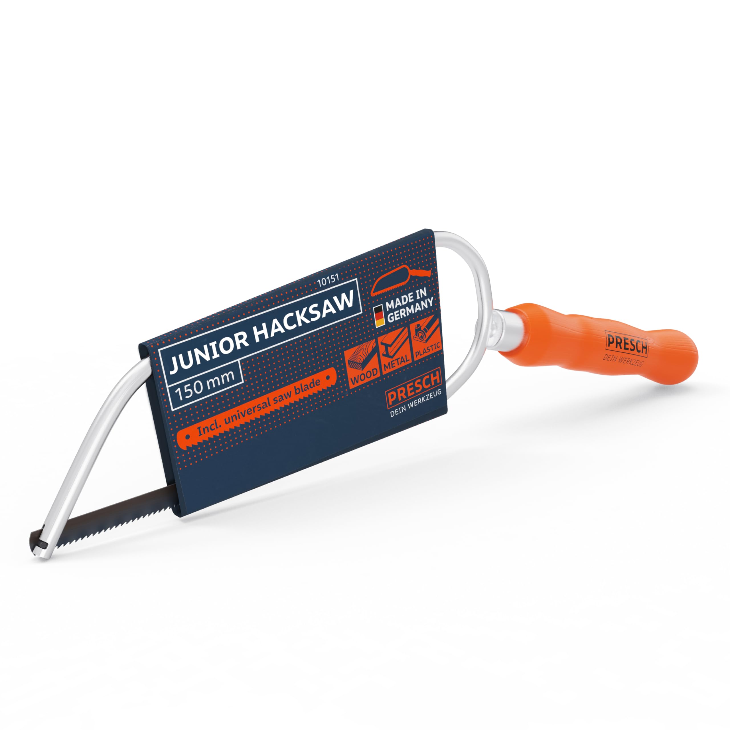 Presch Junior Hacksaw PUK 150mm incl. Universal Saw Edge - Original PUK Handsaw 150mm - Small Saw for Metal, Non-Ferrous Metal, Plastic, Aluminium, All Woods
