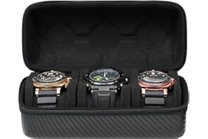CAIOVSE Watch Travel Case,3 Slots Watch Storage Box for Men,Hard Watch Organizer With Removable Shockproof Watch Pillows (Black)