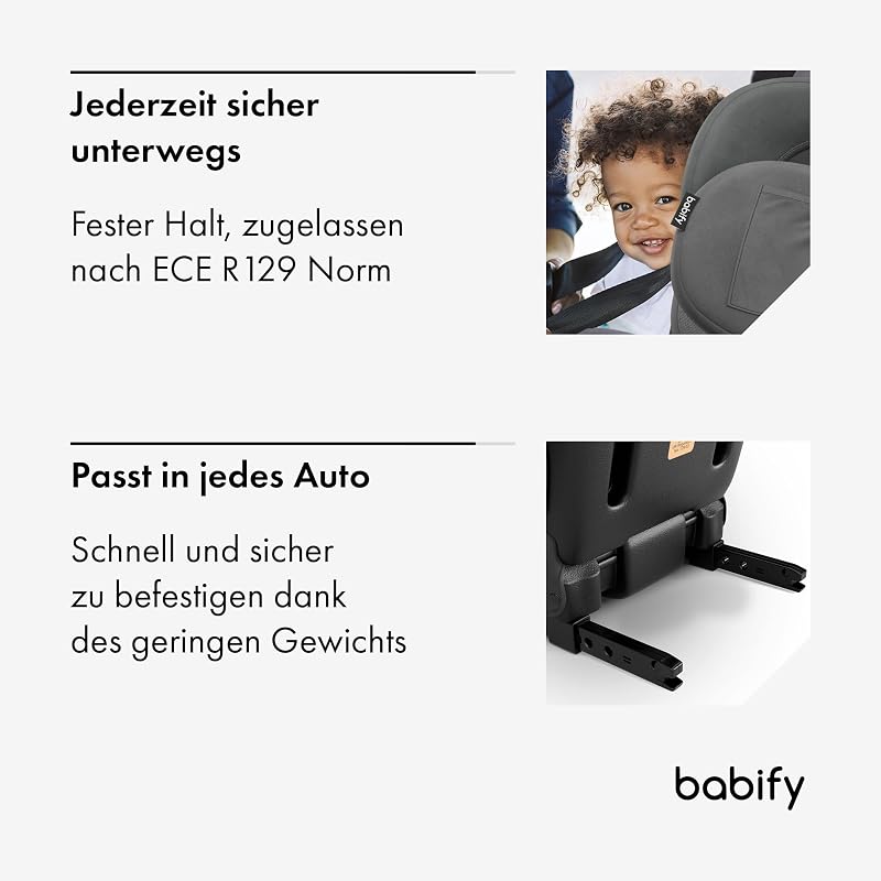 FlexiFit Premium Kindersitz 15–36 kg - ECE R129, Isofix, 11-Fach Kopfstütze, 2-Fach Rückenlehne, Ausziehbare Seiten, Faltbar, Auto Kindersitz, Grau