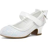 K KomForme Girls Dress Shoes Glitter Mary Jane Pumps with Bow, Low Heel Party Wedding Princess Shoes (Toddler/Little Kids/Big Kids)