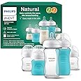 Philips Avent Natural Newborn Glass Gift Set, Baby Bottles with Natural Response Nipples, 3X 4oz (Slow Flow, Flow 2) and 2X 8oz (Medium Flow, Flow 3), 2X Silicone Sleeves, SCD858/01