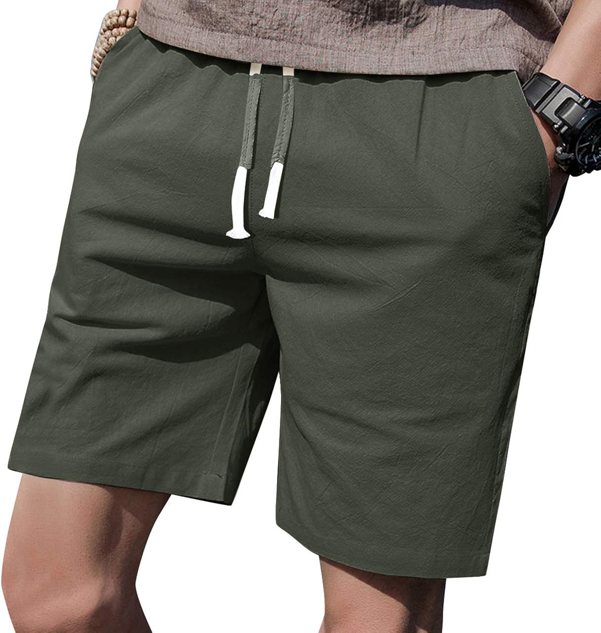 LTIFONE Mens Casual Shorts Elastic Waist 7" Inseam with Drawstring Slim Fit Summer Pants with Pockets at  Men’s Clothing store