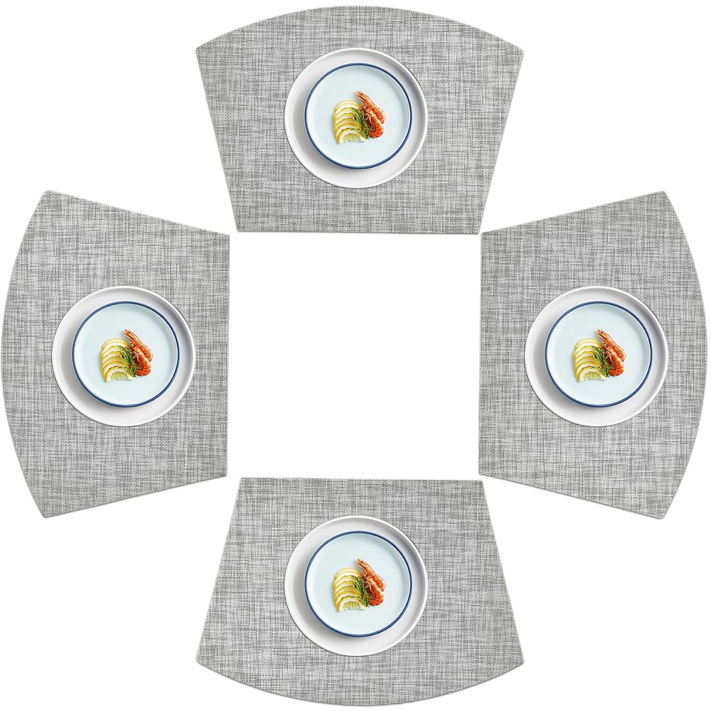 homEdge PVC Placemat, Wedge Place Mats, Washable Vinyl Placemats, for Round Table Set of 4-White Gray