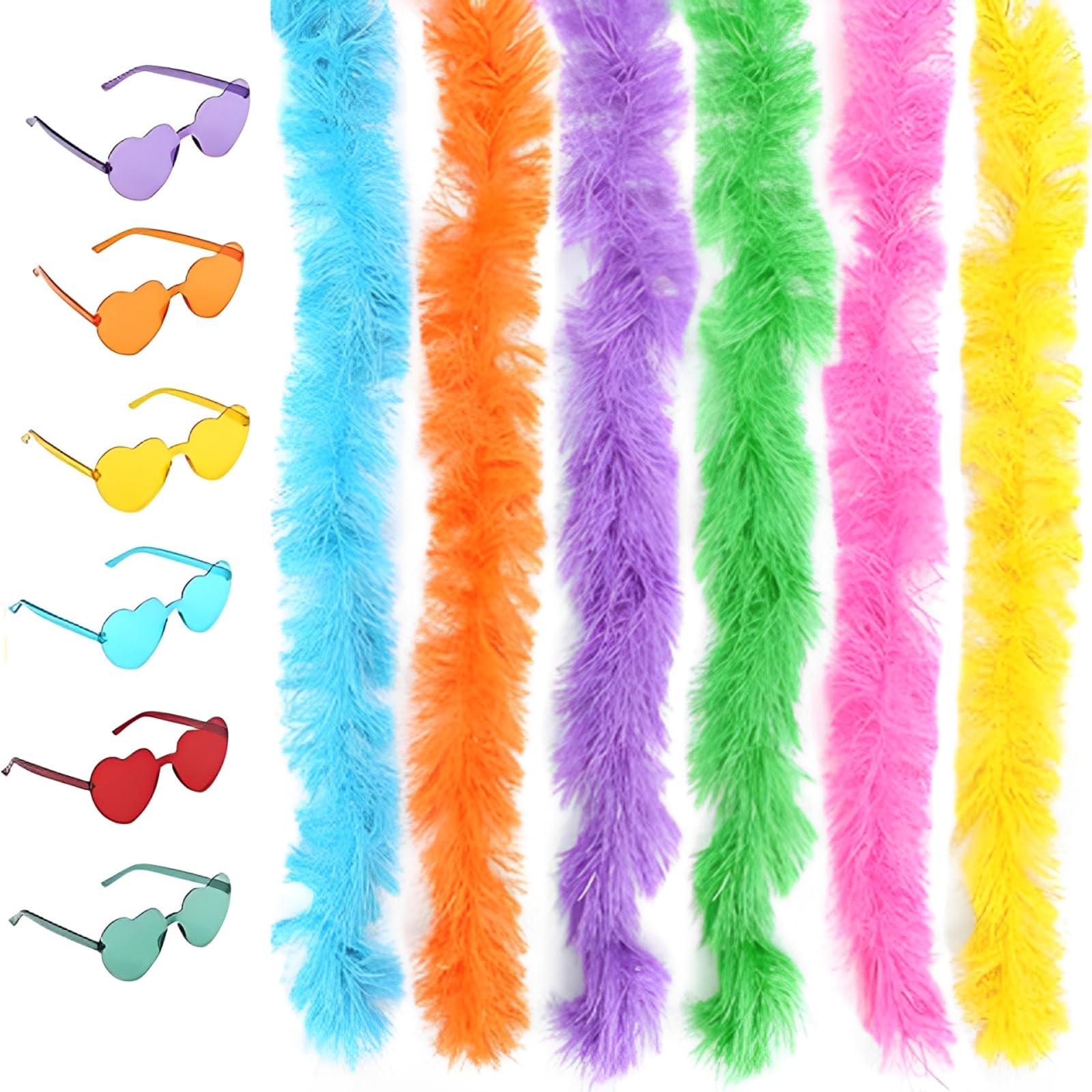 FDRJKN 6 Pcs Feather Boa, Feather Boas, Feather Boas Multipack, Feather Bower, Artificial Fluffy Boas Fancy Dress, For Women Fancy Costume For Girls Dress Up Dancing Wedding Party Cosplay (12pcs)