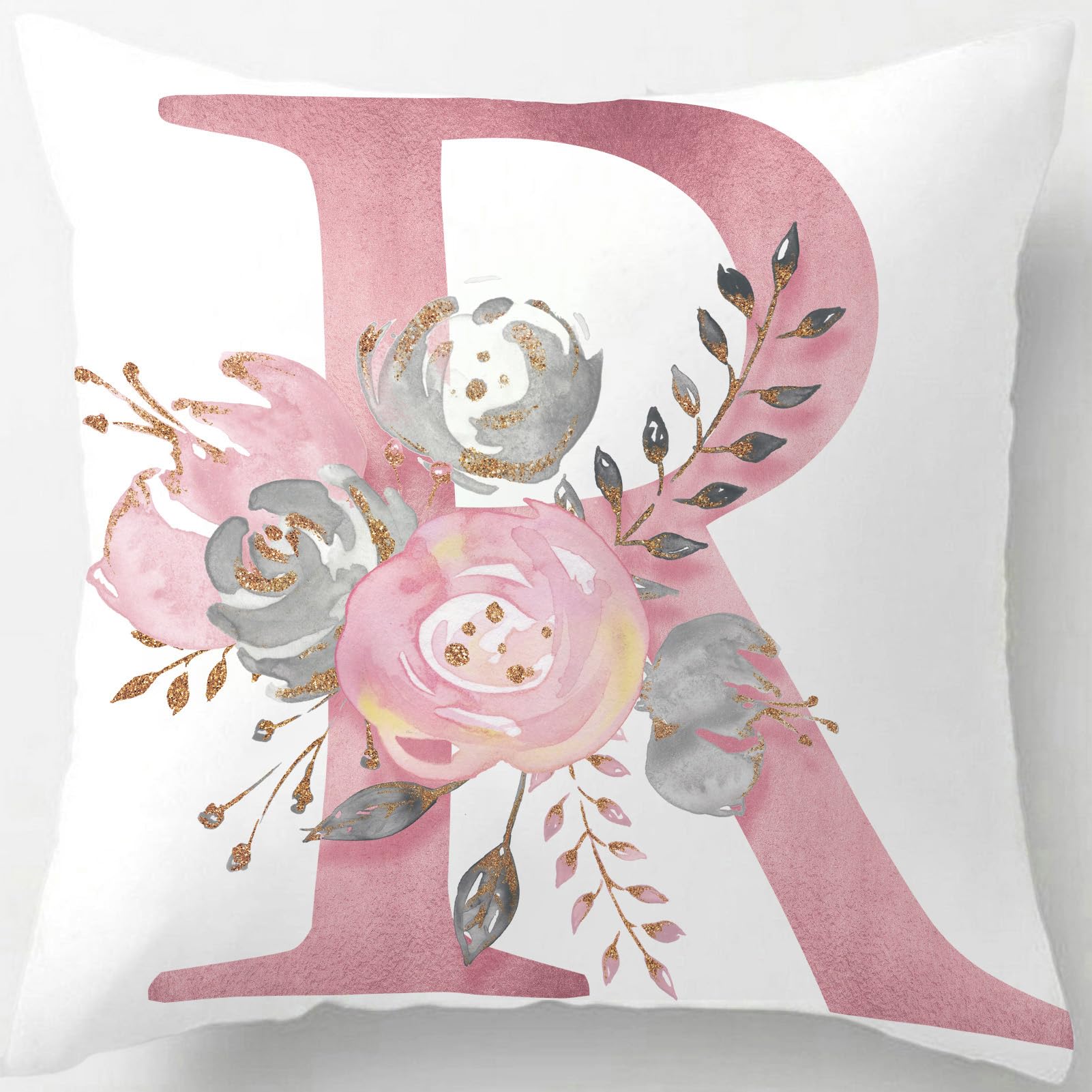 Tillskuch Pink Cushion Covers Cute Alphabet Decorative Throw Pillow Cover Square Letter Pillow Protectors for Sofa Couch Bedroom Chair Home Decor 45cm x 45cm(R)