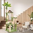 TSCOMON 55 inch Large Cat Tree Tower with Green Leaf, Cat Tree for Adult with Hammock, Scratching Posts, Pompom, Scratching Board, Cat Shaped Design, for Living Room, Bedroom