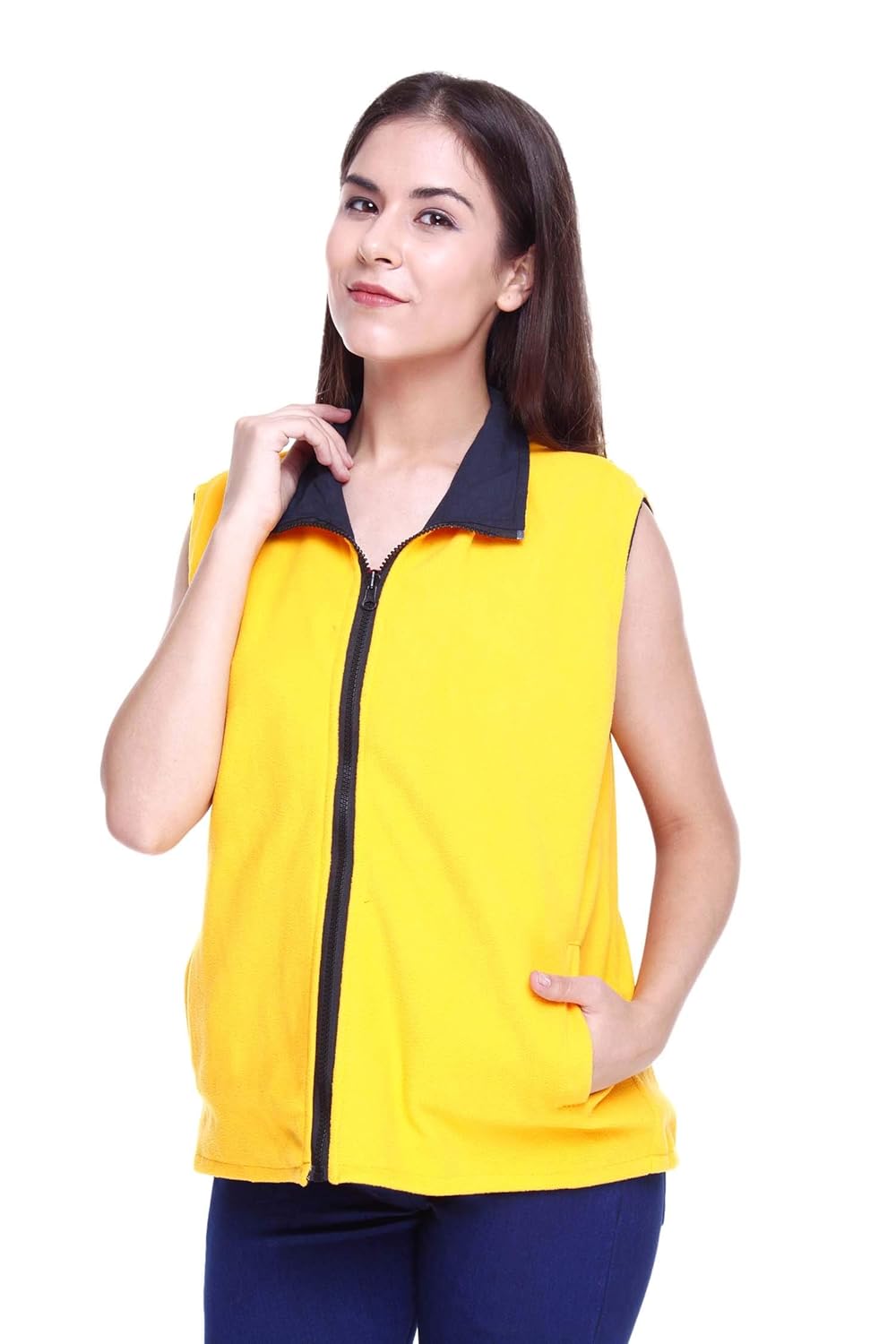 rt buik womens reversible sleeveless jacket_yellow_navy
