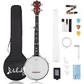 Mulucky 5 String Mini Travel Banjo, 26 Inch Closed Back Sapele Kit | Compact 5-string banjo with a sapele body and Beginner's Kit. Includes a gig bag, strap, and picks. Model: B807