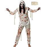 Mepase 4 Pcs Halloween Mummy Costume Zombie Costume for Men Women, Include Top Pants Sleeves Bandage Mummy Wrap Cosplay