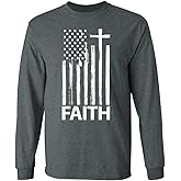 Kropsis Flag Cross Faith Christian Graphic Tee Long Sleeve T-Shirt