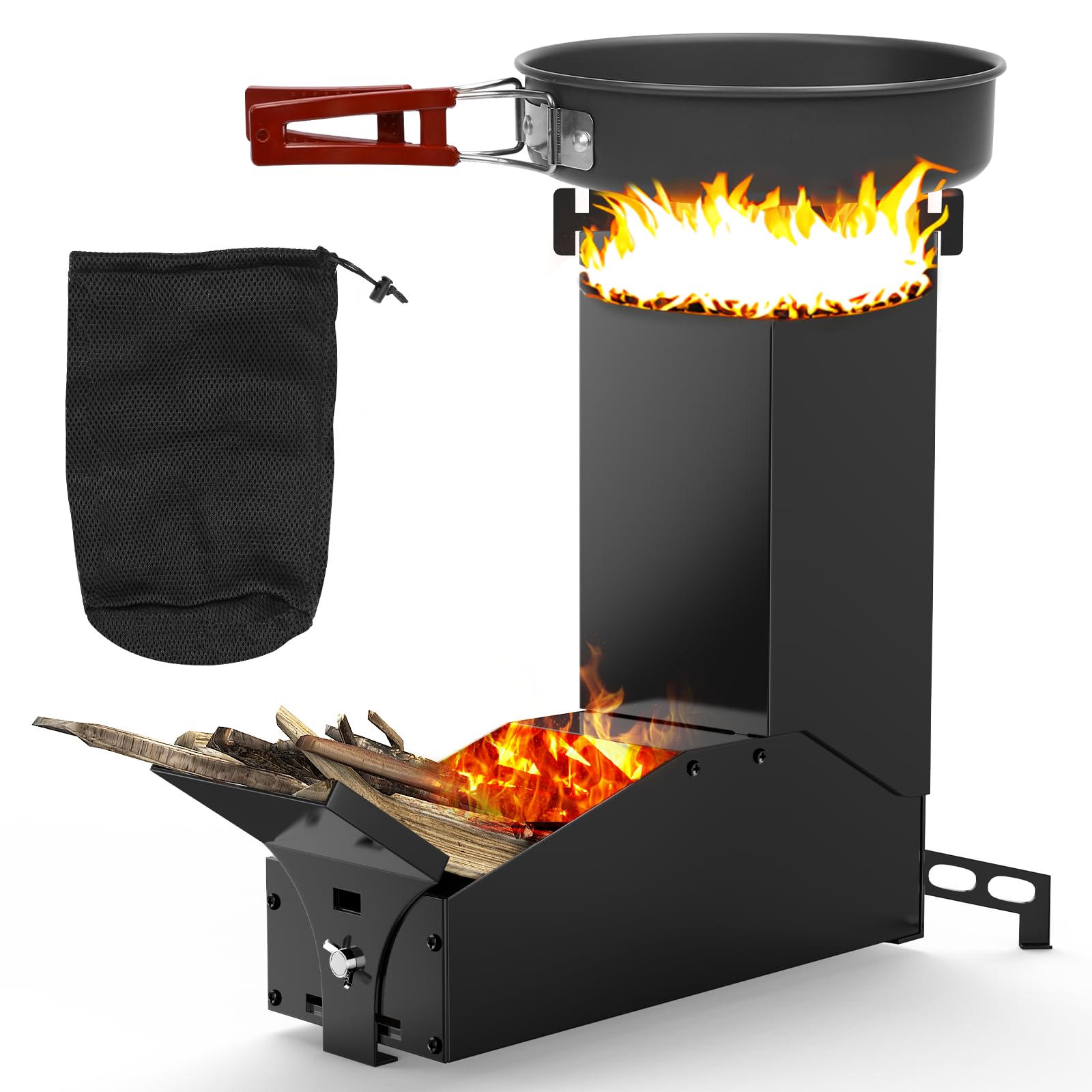 Photo 1 of Uniflasy Portable Rocket Stove for Cooking, Wood Burning Mini Stove with Storage Bag, Ideal for Outdoor Cooking, Camping, Backyard BBQ, and Hiking, Durable and Compact Camping Stove