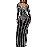 PORRCEY Women's Sexy Elegant Rhinestone Sleeveless Party Club Night Hot Drilling Clubwear Evening Dresses