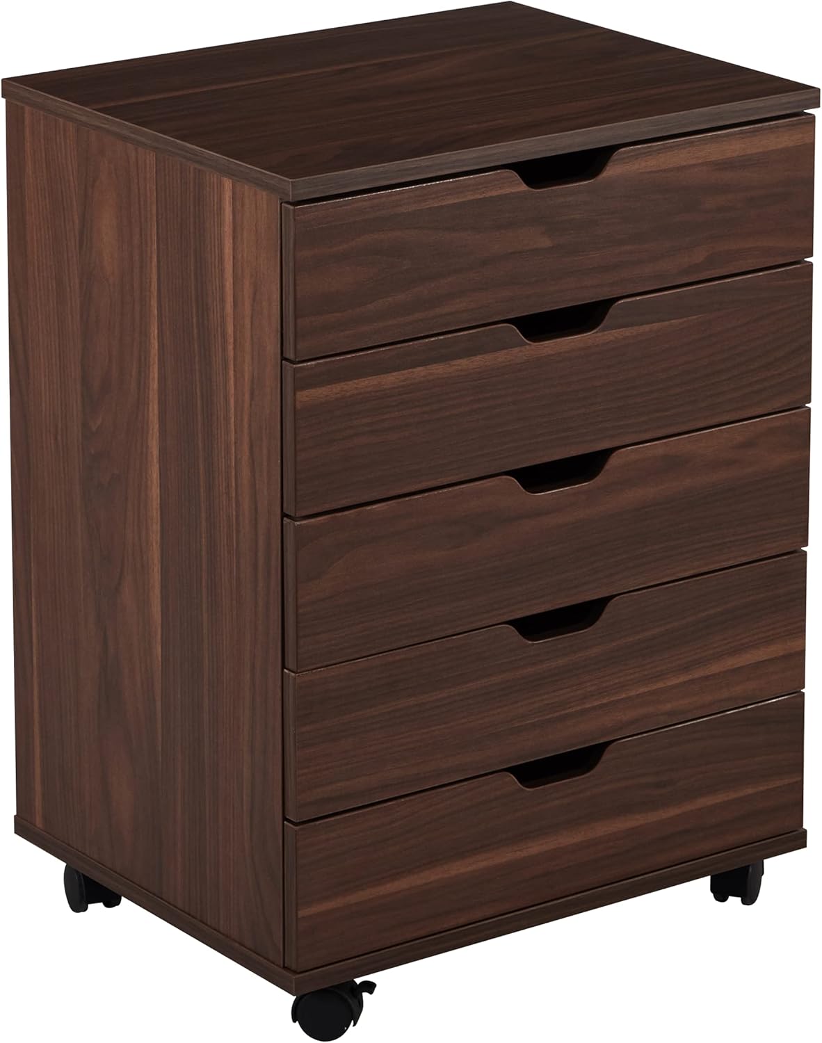 Vicllax 5 Drawer Unit File Cabinet Under Desk Storage Cart for Home Office with Casters, Brown Walnut: Home Improvement