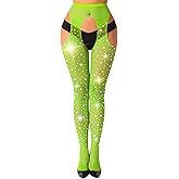 lmotpe Fishnet Stockings for Women Tights Rhinestone Women's Sparkly Stockings High Waist Fishnets