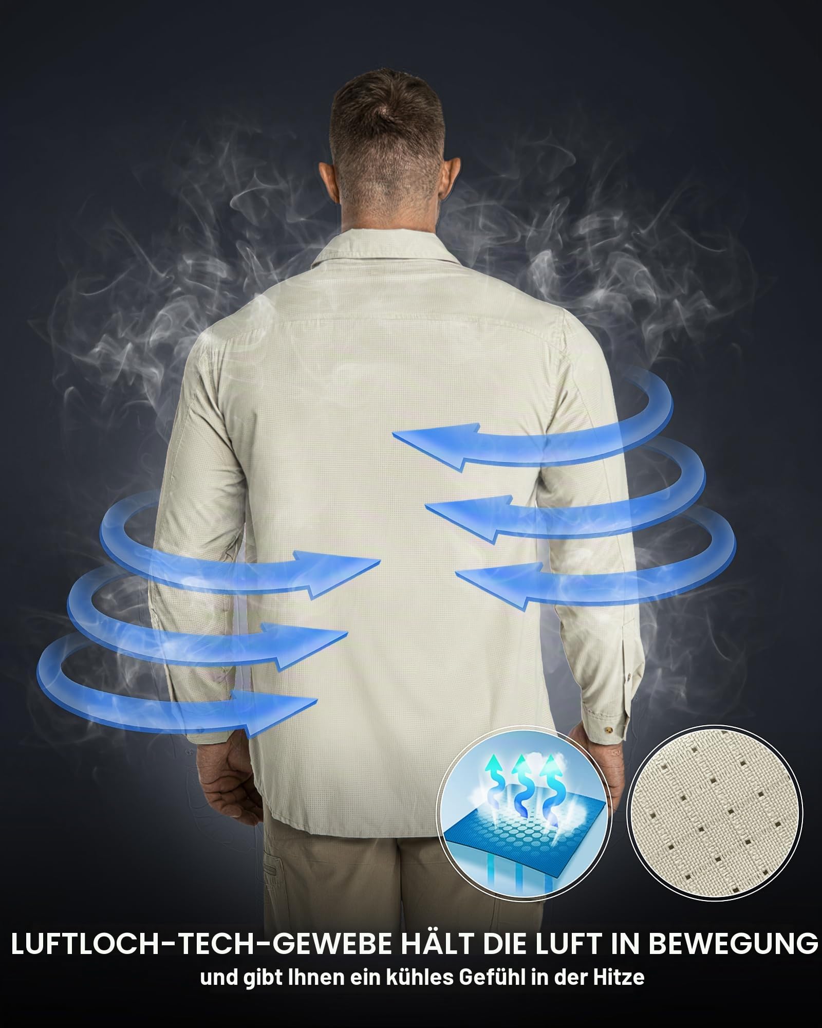 33,000ft Herren Sportshemd Langarmhemd Atmungsaktives Funktionshemd Schnelltrocknende Shirt Outdoorhemd für Männer Frühling Sommer Herbst Wandern Angeln Shirts Khak L 4