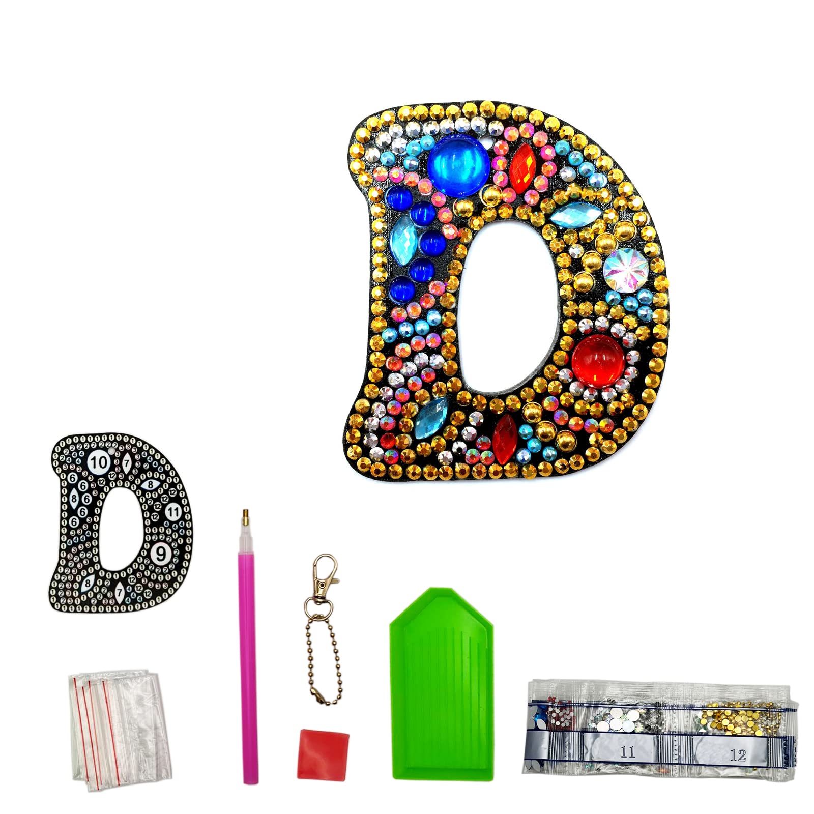 MEDOYOH DIY Letters "D" Diamond Painting Key Chains, Double-Sided Retro DIY Diamond Painting Kits Keychain, DIY Letters Art Craft Crystal Diamond Keyring Kits for Key Chain Pendant Bag Decor Brooch
