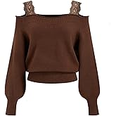 CIDER Off The Shoulder Sweaters for Women Lace Trim Long Sleeve Cropped Sweaters Knitted Pullover Sweater Trendy Fall