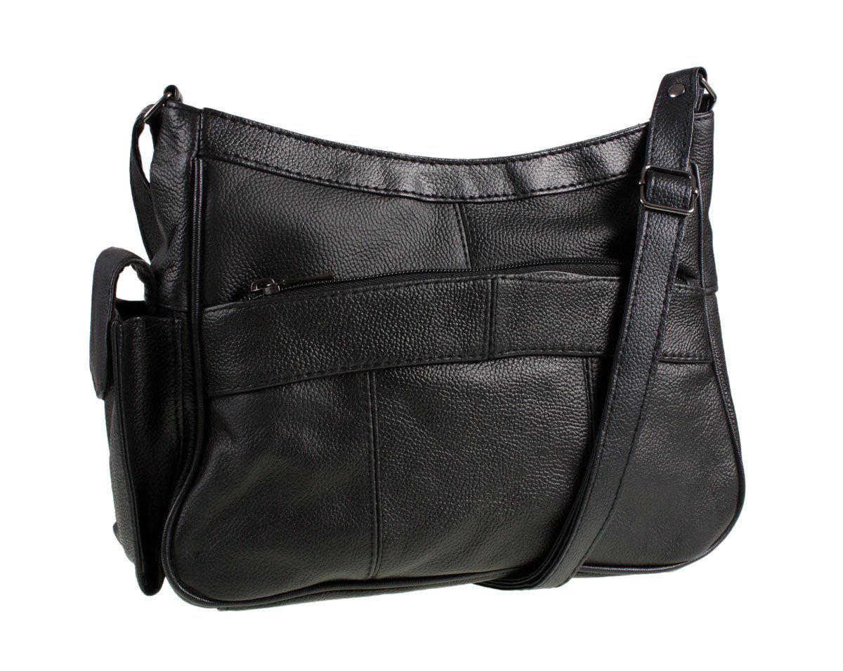 Medium Sized Soft Nappa Black Leather Bag Handbag with long strap - Can be worn across the body