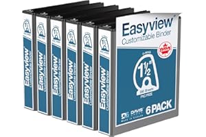 EasyView Premium Angled D-Ring 1.5-Inch Binders with Clear-View Covers, Customizable 3-Ring Binders for School, Office, or Ho