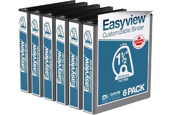 EasyView Premium Angled D-Ring 1.5-Inch Binders with Clear-View Covers, Customizable 3-Ring Binders for School, Office, or Ho