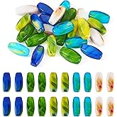 Pandahall 25Pcs Glass Oval Beads Crystal Barrel Long Smooth Bead 14x5mm lmitation Gemstone Gradient Loose Spacer Beads for Necklace Keychain Bracelets Jewelry Making