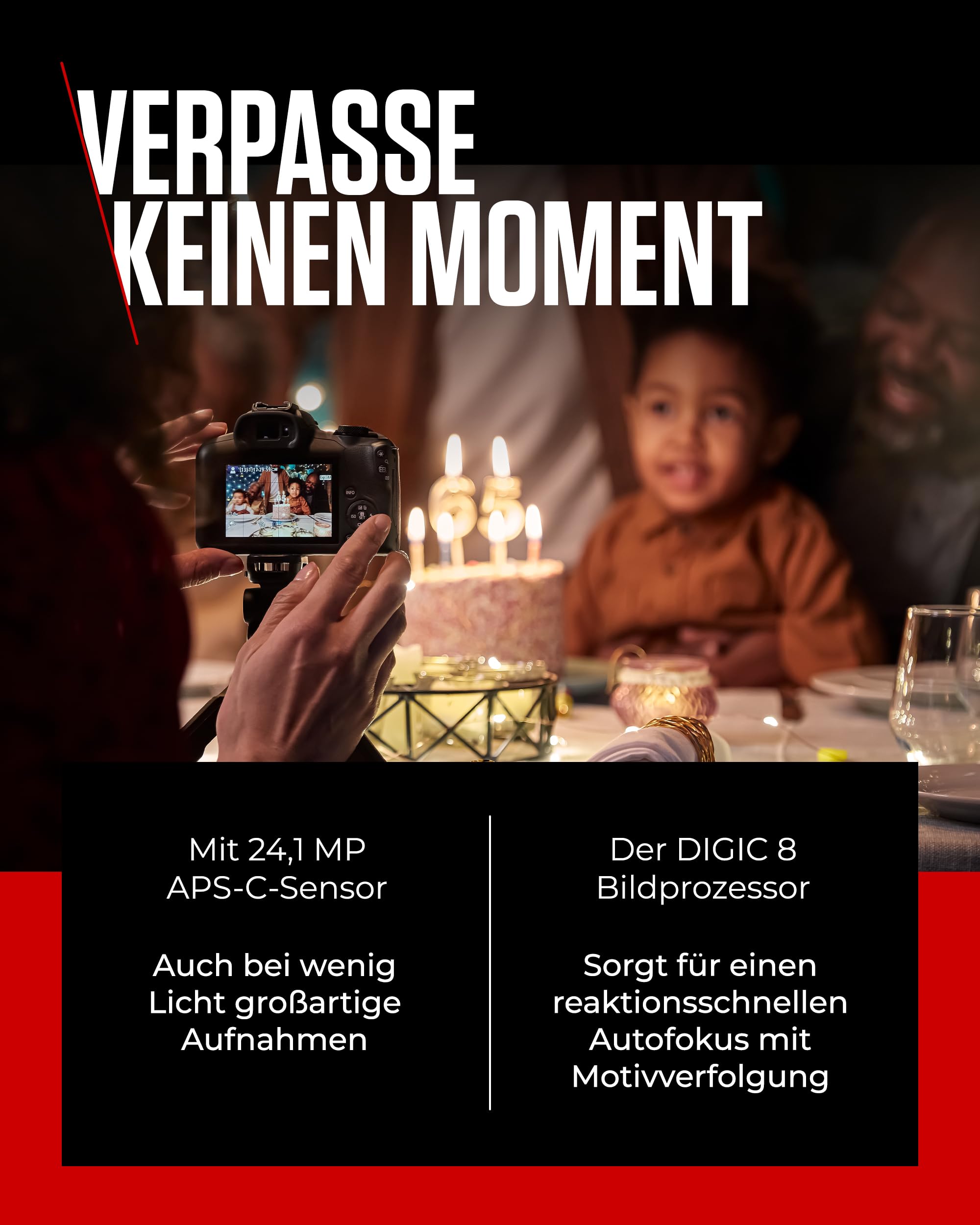 Canon EOS R100 + RF-S 18-45mm F4.5-6.3 is STM Objektiv + Kameratasche + 64GB SD-Karte (Spiegellose Digitalkamera, 4k Videokamera, 24,1 Megapixel, Bildstabilisator, Objektivsteuerring, WLAN) schwarz 3