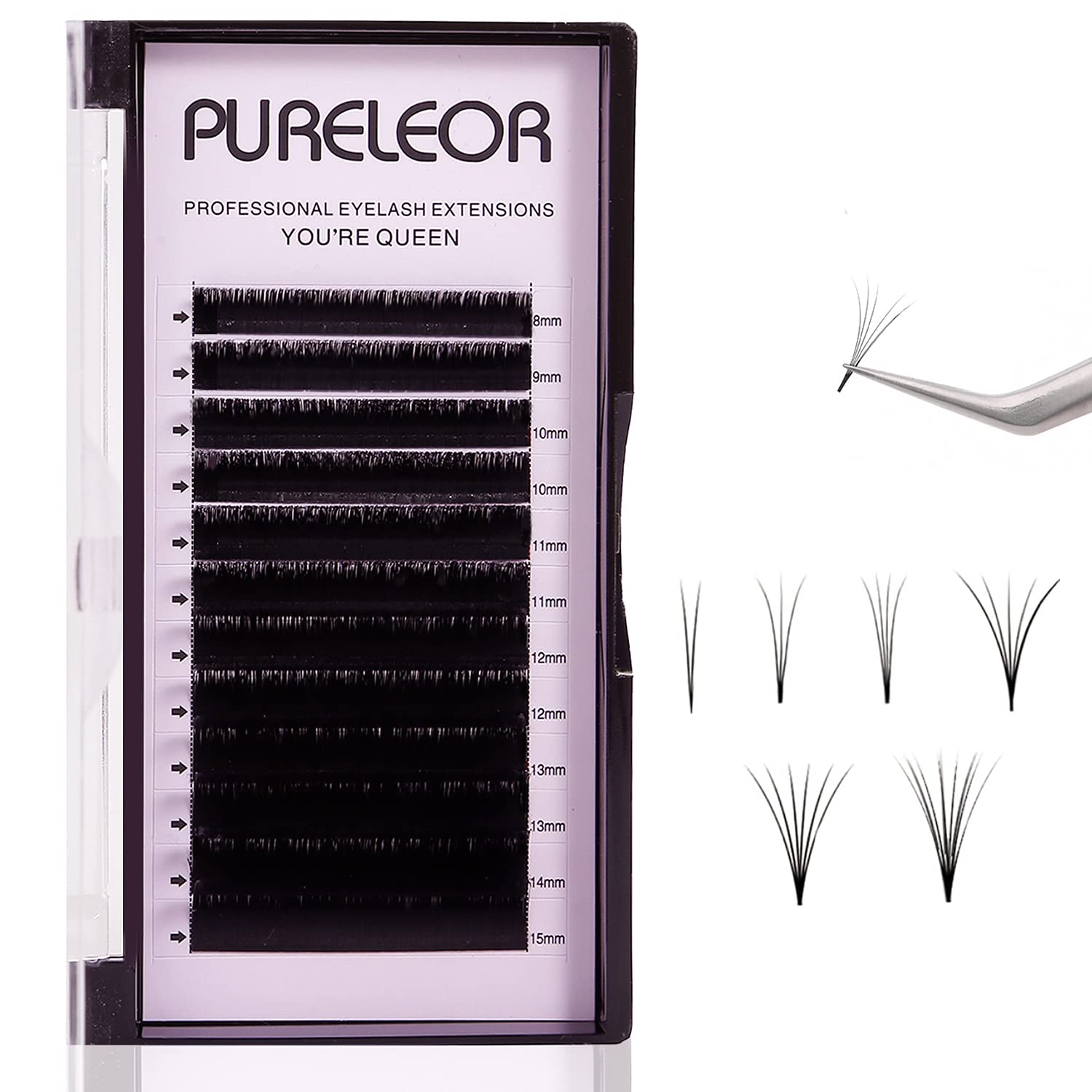 Easy Fan Russian Lashes 0.07 C Single Tray 15mm 2-20D Volume Self Fanning Individual Lash Extensions（0.07c-15mm）