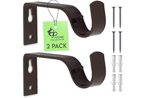 GB HOME COLLECTION GB Home Curtain Rod Bracket, Fits Up to 1 Inch Curtain Rods, Sturdy Curtain Rod Holders, Set of 2-Brown