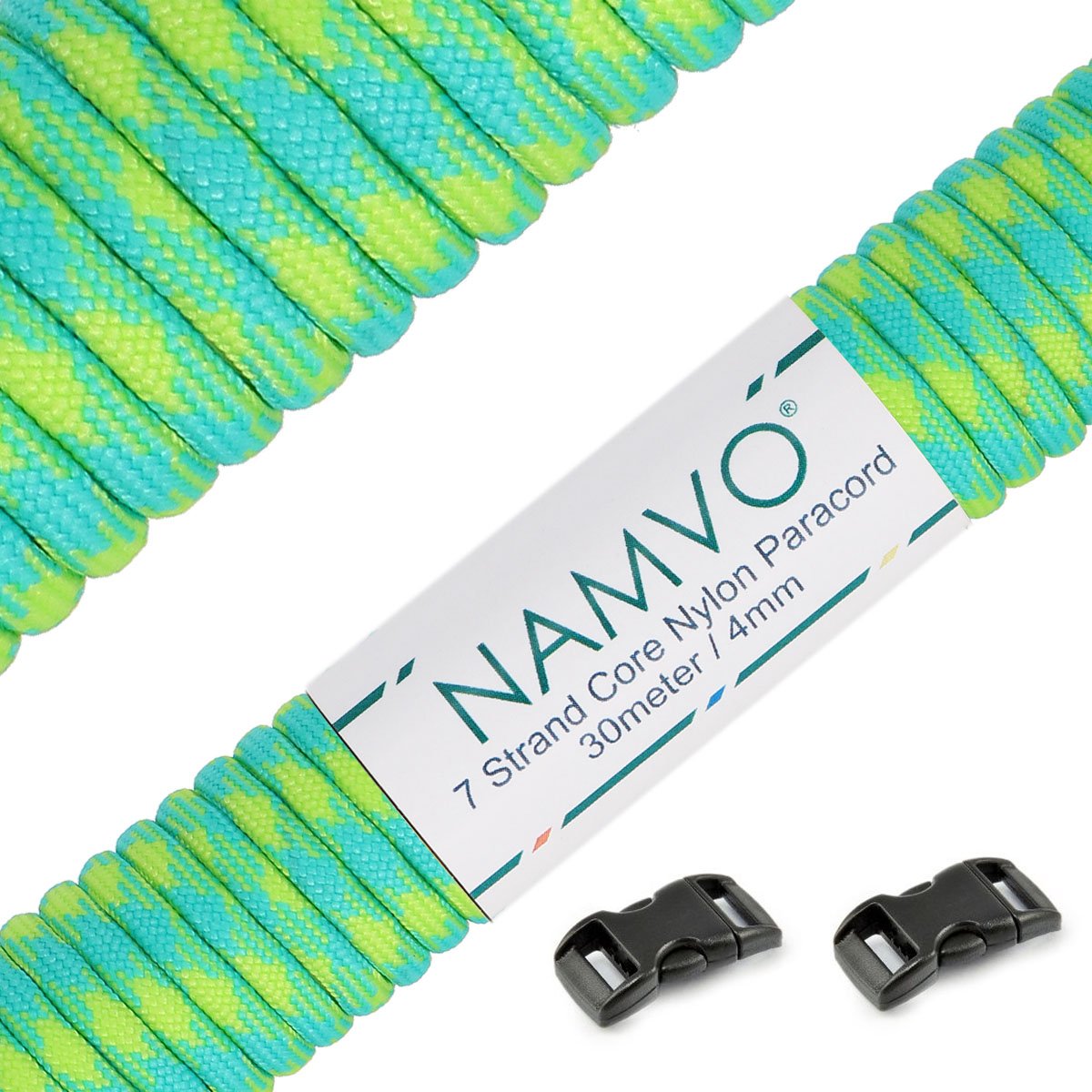Namvo Paracord 4mm,100ft (31m), Paracord 550 7 Core Strand, Tear-resistant, 100% Nylon Cord, Versatile Type III Mil-Spec Paracord, Holds up to 250kg, Ideal for Outdoor Survival Camping, Green Plaid