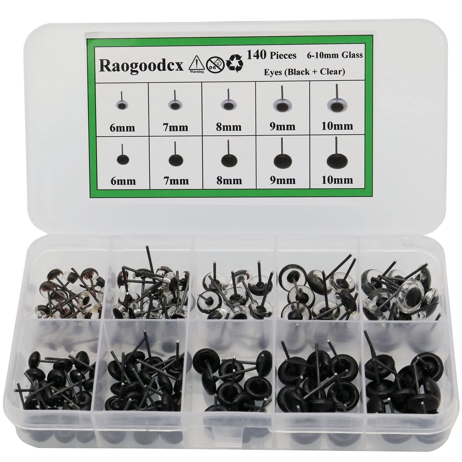 140Pcs Needle Felting Eyes 6-10mm Mini Glass Black with Clear Eyes Kits for Toy Teddy Puppets Dolls Wool Felting Crafts