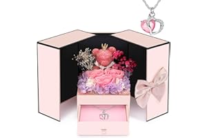 GMAOPHY Preserved Flowers Women Gifts for Christmas, Pink Rose Bear Forever Flowers Gift Box, Flower Bear Gifts With Necklace for Her, Wife, Mom, Grandma, Women Gifts for Christmas, Valentine, Birthday
