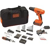 BLACK+DECKER 20V MAX* POWERCONNECT Cordless Drill Driver Kit with Drill Bit Set and Sockets, 100 pc. Tool Kit for Home, Battery and Charger Included, Orange (BDC120VA100)