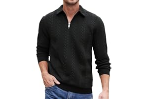Xiaojmake Men's Quarter Zip Casual Pullover Sweater Cable Knit Stand Collar Texture Knitted Sweaters Collared Golf Polo Shirt