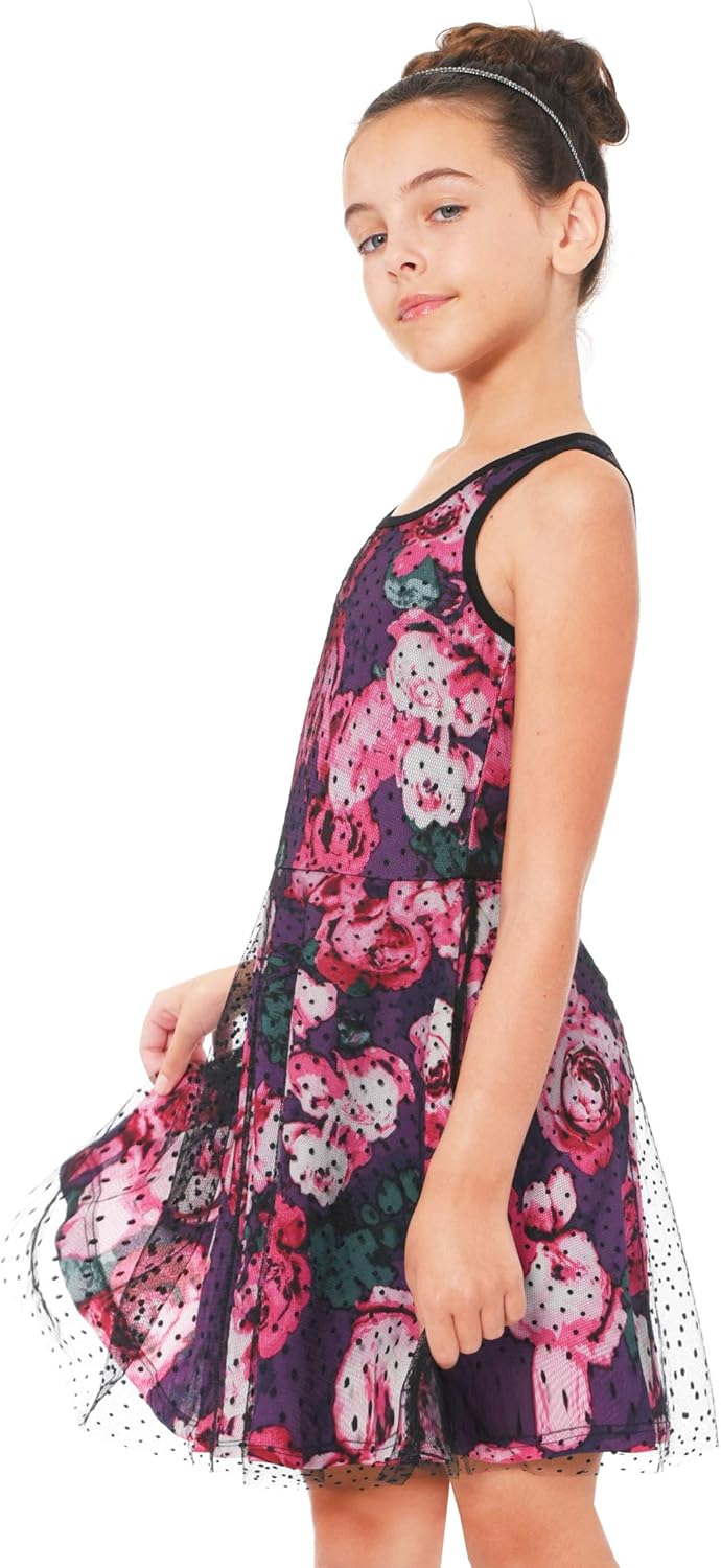 Truly Me, Big and Little Girls' Skater Scuba Dress with One-of-A-Kind Artwork and Rhinestone Embellishments, Size 4-6X, 7-16: Clothing