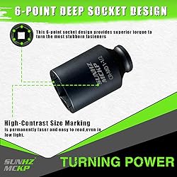 SUNHZMCKP 1/2 Inch Deep Drive Impact Socket, SAE