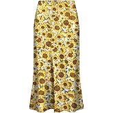Maxi Skirts for Women Floral Leopard Skirt Midi Length High Waist Silk Satin Casual Ladies Skirts for Beach Party