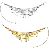Eorbow 2 Pack Belly Dance Hip Scarf Belt, Dangling Coins Bellys Dancing Skirt, Belly Dancer Bottoms Halloween Costume Accessory for Women, Music Festival, Gold and Silver, 32 Short