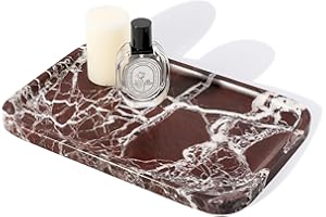 KARIBIBER Marble Vanity Tray, 11.8in Stone Bathroom Tray for Countertop, Red Decorative Tray for Dresser Organizer, Luxury Serving Tray for Kitchen, Storage Dish for Kitchen Sink, Perfume, Jewelry Holder